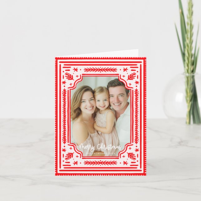 Cartes Pour Fêtes Annuelles Joyeux Noël Folk Rouge Skandinavian Design (Devant)