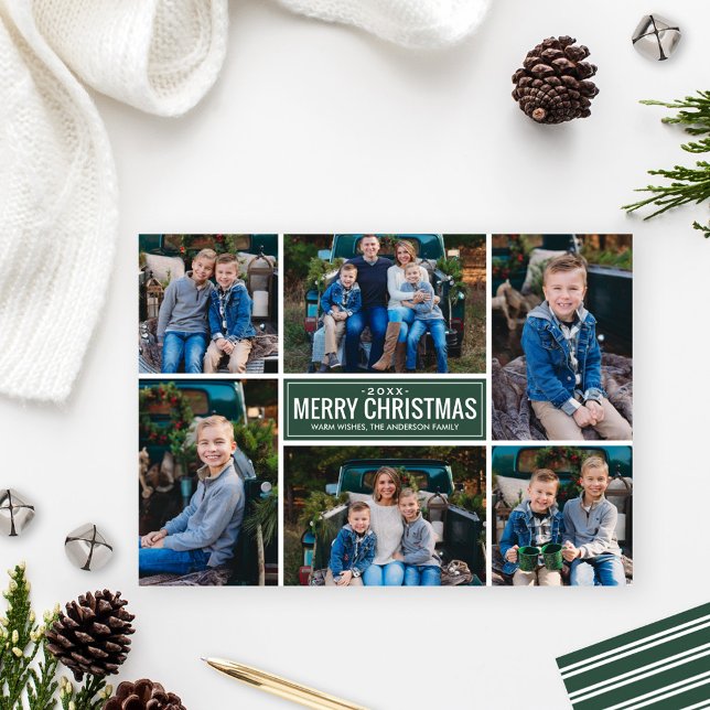 Cartes Pour Fêtes Annuelles Joyeux Noël Forêt moderne Green Photo Collage (Créateur téléchargé)