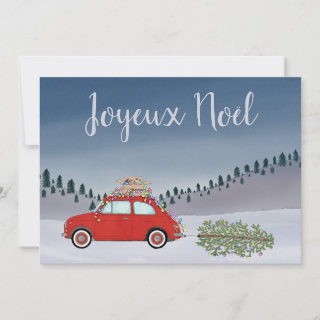 Cartes Pour Fêtes Annuelles Joyeux noël French Christmas Red Fiat 500 (Devant)