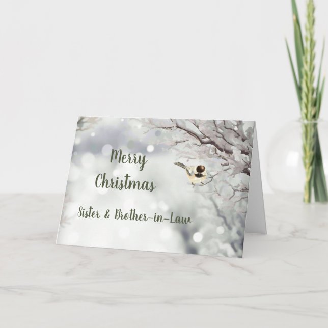 Cartes Pour Fêtes Annuelles Joyeux Noël Frost Oiseau Soeur & Frère (Devant)