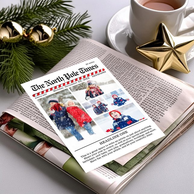 Cartes Pour Fêtes Annuelles Joyeux Noël Fun Photo Collage Journal (The North Pole Times Photo collage greeting card. )