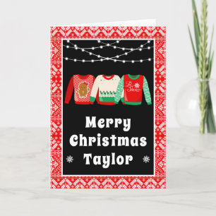 Cartes Pour Fêtes Annuelles Joyeux Noël Gaffes Sweaters Rouge avec nom