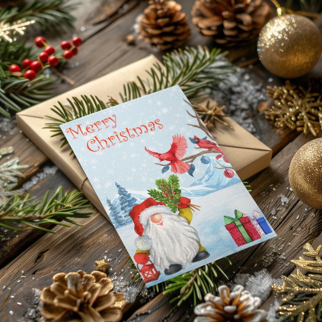 Cartes Pour Fêtes Annuelles Joyeux Noël Gnome Aquarelle Neige (Créateur téléchargé)