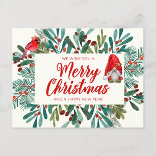 Cartes Pour Fêtes Annuelles Joyeux Noël Gnome, Cardinal Rouge, Holly Berry