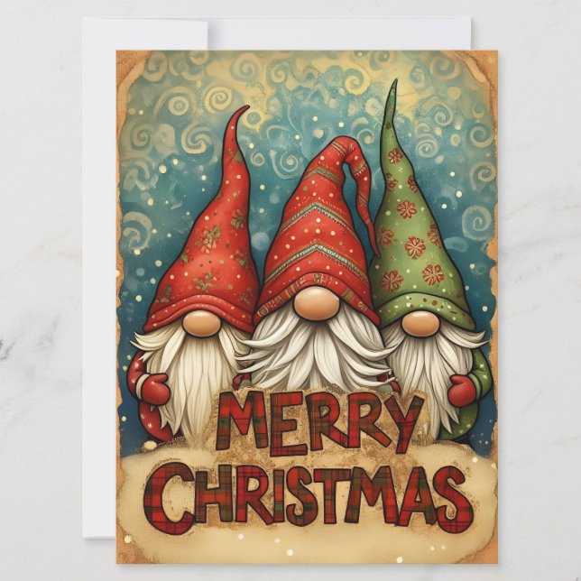 Cartes Pour Fêtes Annuelles Joyeux Noël Gnomes (Devant)