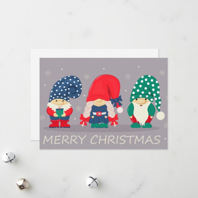 Cartes Pour Fêtes Annuelles Joyeux Noël Gnomes (Devant/Arrière en situation)
