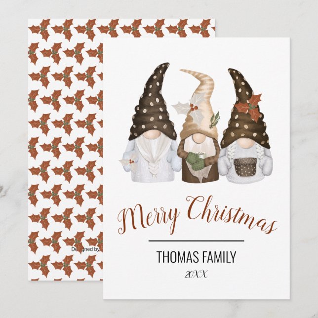 Cartes Pour Fêtes Annuelles Joyeux Noël Gnomes (Devant / Derrière)