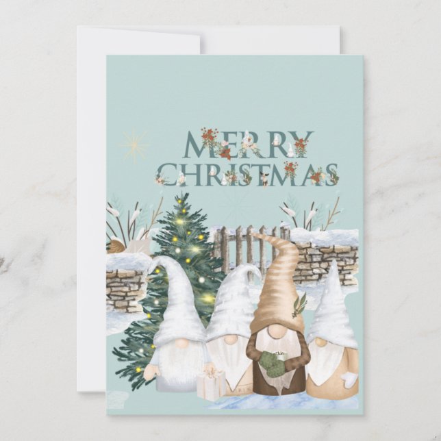Cartes Pour Fêtes Annuelles Joyeux Noël Gnomes rouge et bleu neige (Devant)