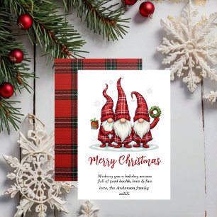 Cartes Pour Fêtes Annuelles joyeux Noël Gnomies rouge plaid non photo