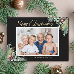 Cartes Pour Fêtes Annuelles Joyeux Noël Gold Berries Photo Black