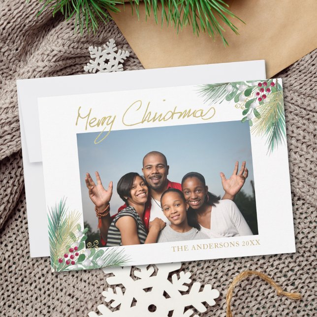 Cartes Pour Fêtes Annuelles Joyeux Noël Gold Berries Photo Noël (Créateur téléchargé)