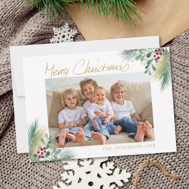 Cartes Pour Fêtes Annuelles Joyeux Noël Gold Berries Photo Noël (Créateur téléchargé)