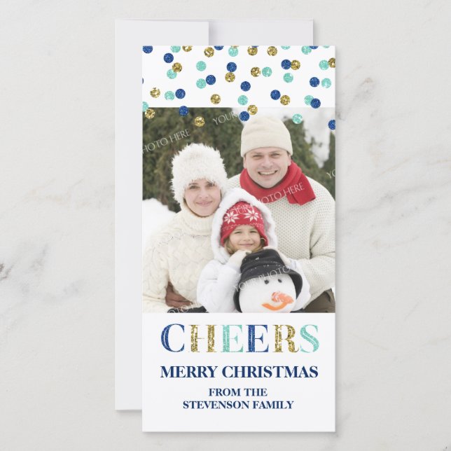 Cartes Pour Fêtes Annuelles Joyeux Noël Gold Blue Confetti Photo (Devant)
