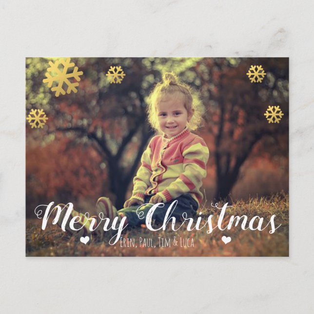 Cartes Pour Fêtes Annuelles Joyeux Noël Gold Crystal Snowflakes Photo (Devant)