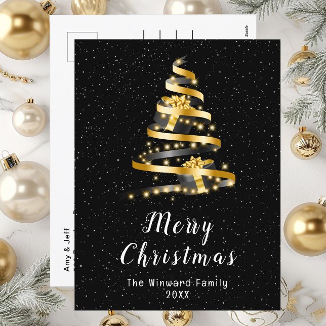 Cartes Pour Fêtes Annuelles Joyeux Noël Gold et Black Ribbon (Créateur téléchargé)