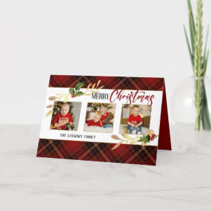 Cartes Pour Fêtes Annuelles Joyeux Noël Gold Feuilles 3 photos Red Tartan