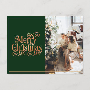 Cartes Pour Fêtes Annuelles Joyeux Noël Gold Green Shiny Swirl Classic