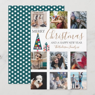 Cartes Pour Fêtes Annuelles Joyeux Noël Gold Script Photo Collage White Ho