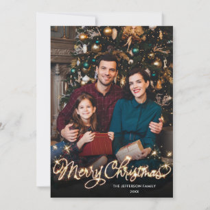 Cartes Pour Fêtes Annuelles Joyeux Noël Gold Sparkle Script PHOTO Salutation