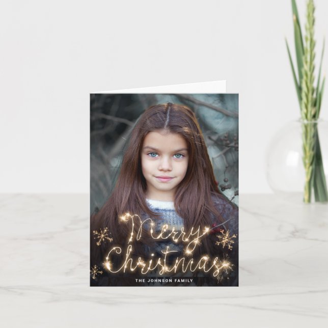Cartes Pour Fêtes Annuelles Joyeux Noël Gold Sparkle Script PHOTO Salutation (Devant)