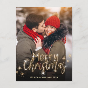 Cartes Pour Fêtes Annuelles Joyeux Noël Gold Sparkle Script PHOTO Salutation