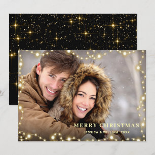 Cartes Pour Fêtes Annuelles Joyeux Noël Gold Sparkle Script PHOTO Salutation