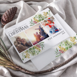 Cartes Pour Fêtes Annuelles Joyeux Noël Gold Winter Botanique Photo
