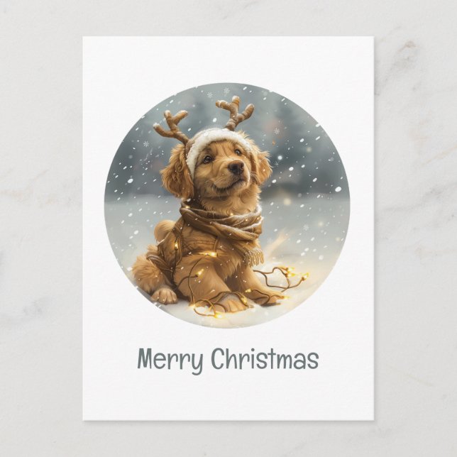 Cartes Pour Fêtes Annuelles Joyeux Noël Golden Retriever Puppy (Devant)
