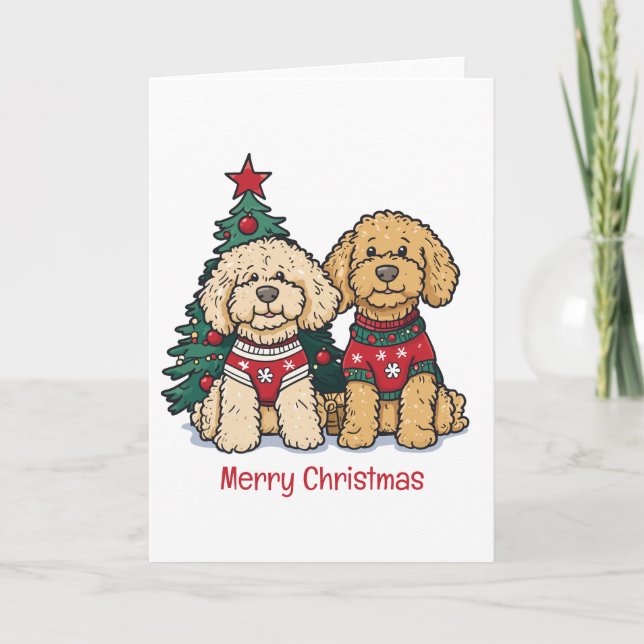 Cartes Pour Fêtes Annuelles Joyeux Noël Goldendoodle Chiens (Devant)