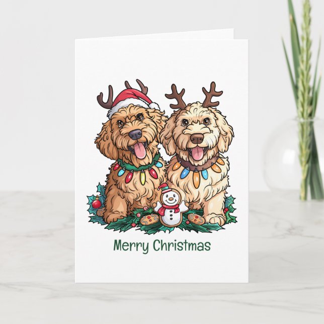 Cartes Pour Fêtes Annuelles Joyeux Noël Goldendoodle Chiens (Devant)