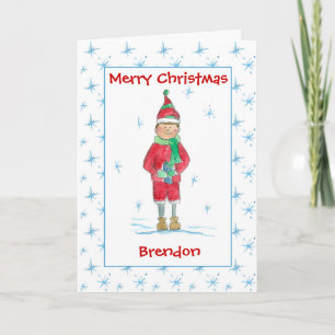Cartes Pour Fêtes Annuelles Joyeux Noël Grand-fils Fête Elfe Nom personnalisé