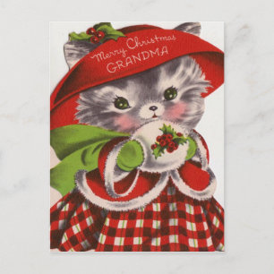 Cartes Pour Fêtes Annuelles Joyeux Noël grand-mère Vintage Kitty