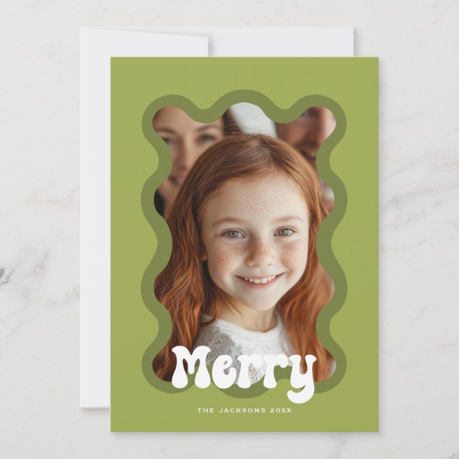 Cartes Pour Fêtes Annuelles Joyeux Noël Green Scallop Conception de vacances (Devant)