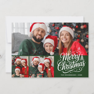 Cartes Pour Fêtes Annuelles Joyeux Noël Green Script 3 Photo de famille