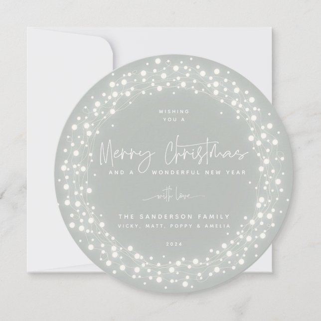 Cartes Pour Fêtes Annuelles Joyeux Noël Gris Vert Éclairage (Devant)