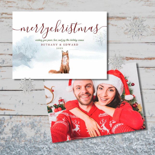 Cartes Pour Fêtes Annuelles Joyeux Noël hiver Fox Couple photo (Créateur téléchargé)