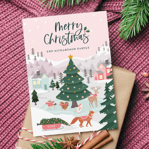 Cartes Pour Fêtes Annuelles Joyeux Noël Hiver Merveilleux Pays-Bas Bois Animau