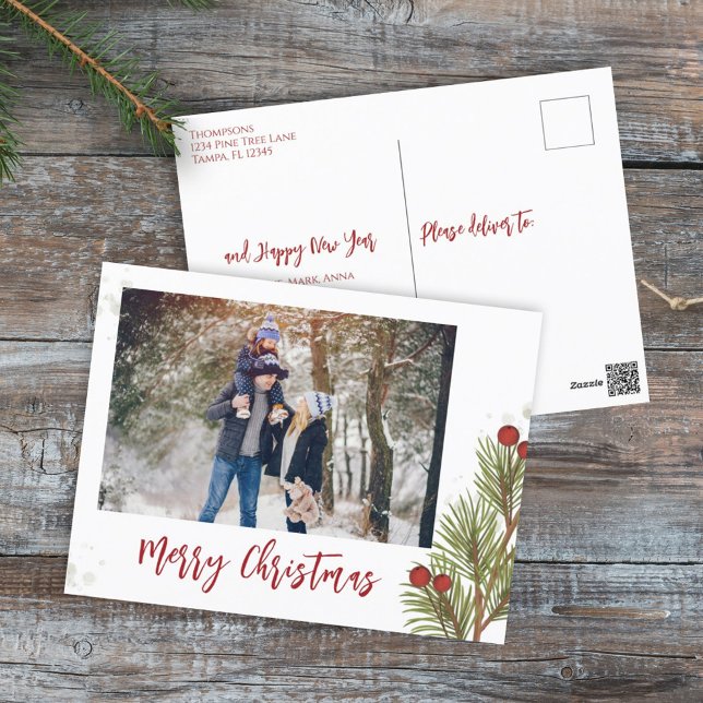 Cartes Pour Fêtes Annuelles Joyeux Noël hiver Red Holly Berries 1 Photo (Créateur téléchargé)
