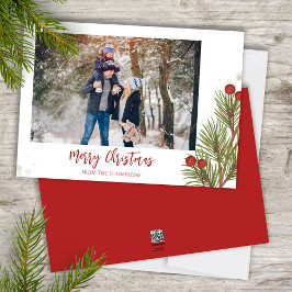 Cartes Pour Fêtes Annuelles Joyeux Noël hiver Red Holly Berries 1 Photo