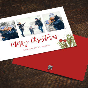Cartes Pour Fêtes Annuelles Joyeux Noël hiver Red Holly Berries 3 Photo