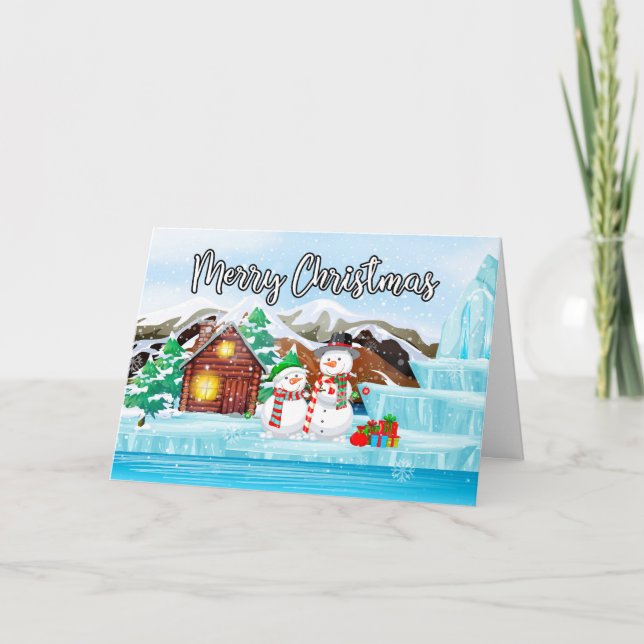 Cartes Pour Fêtes Annuelles Joyeux Noël hiver Snowmen Couple (Devant)