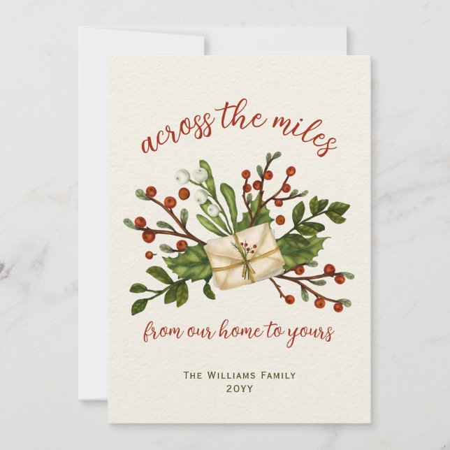 Cartes Pour Fêtes Annuelles Joyeux Noël Holly Berries à travers les kilomètres (Devant)