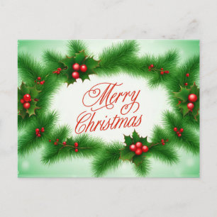 Cartes Pour Fêtes Annuelles Joyeux Noël Holly Berry Wreath