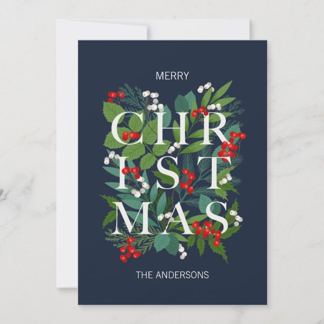 Cartes Pour Fêtes Annuelles Joyeux Noël Holly Et Verdure (Devant)