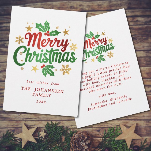 Cartes Pour Fêtes Annuelles Joyeux Noël Holly Flakes Snowflakes (Créateur téléchargé)