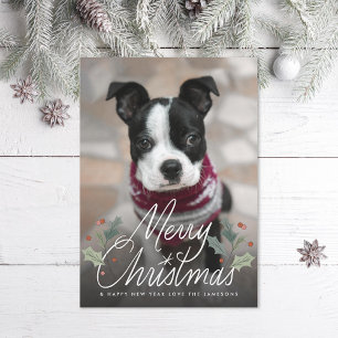 Cartes Pour Fêtes Annuelles Joyeux Noël Holly Hand Letting photo