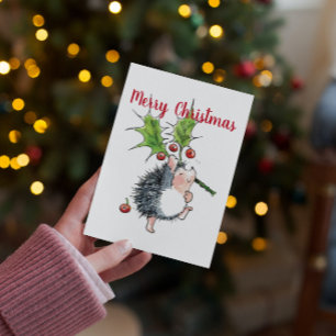 Cartes Pour Fêtes Annuelles Joyeux Noël Holly Hedgehog