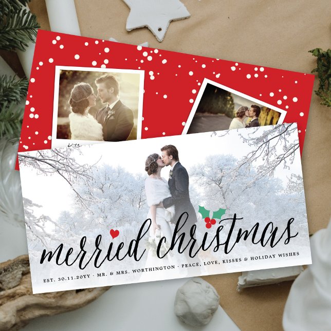 Cartes Pour Fêtes Annuelles Joyeux Noël Holly Mistletoe Mariage photo (Créateur téléchargé)