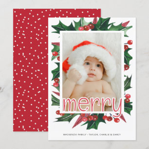 Cartes Pour Fêtes Annuelles Joyeux Noël Holly Photo personnalisée