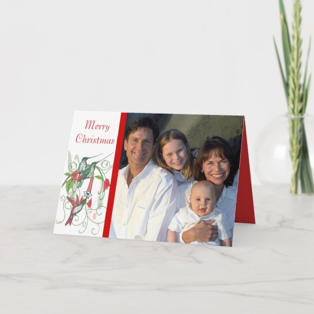 Cartes Pour Fêtes Annuelles Joyeux Noël Humingbird Your Family Photo (Devant)